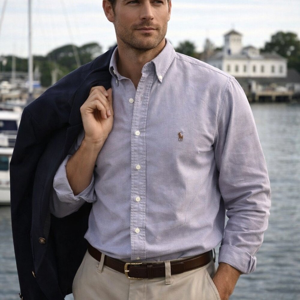 Ralph Lauren Vintage Shirt Yarmouth Button Up Oxford 90's Blue Men's 16.5 34